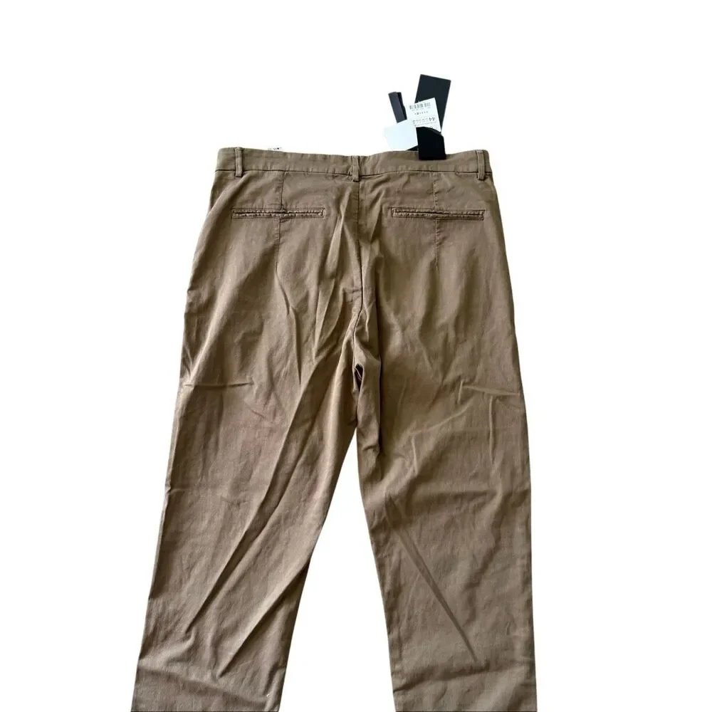 NWT Zara Mens Khaki Pleated Front Relaxed Fit Tapered Twill Chino Pants Sz US 34